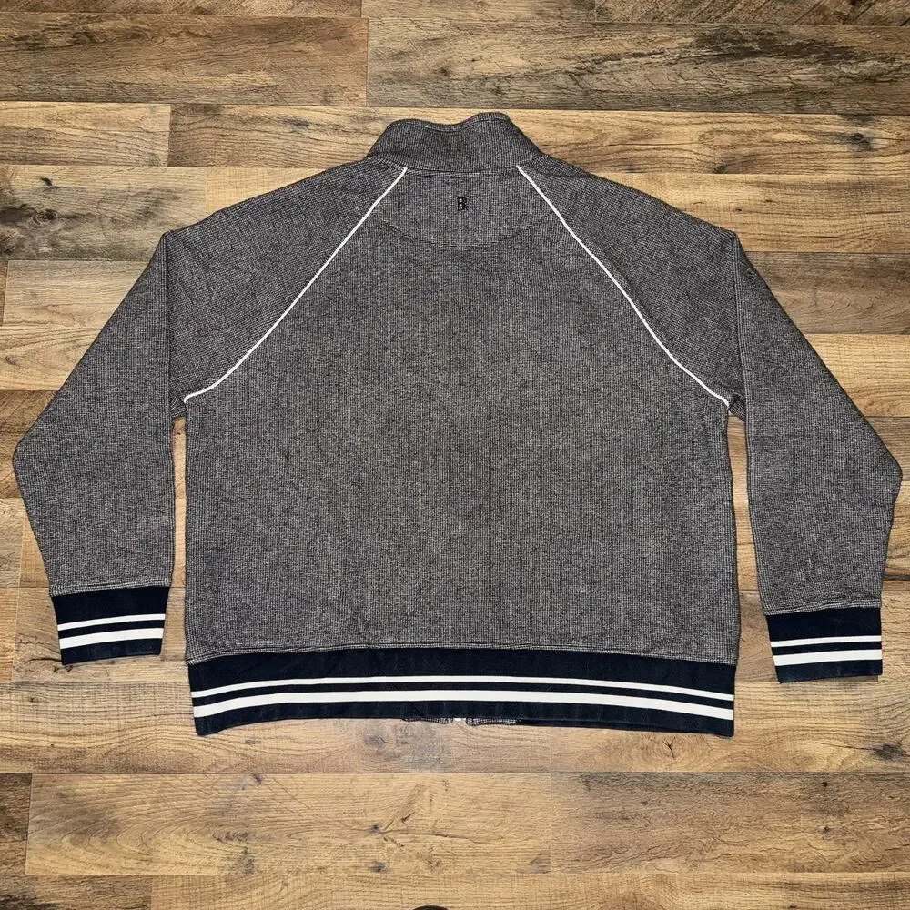 Banana Republic Jacket Mens XL Grey Navy Cotton Knit Full Zip Ribbed‎ Hem Cuffs